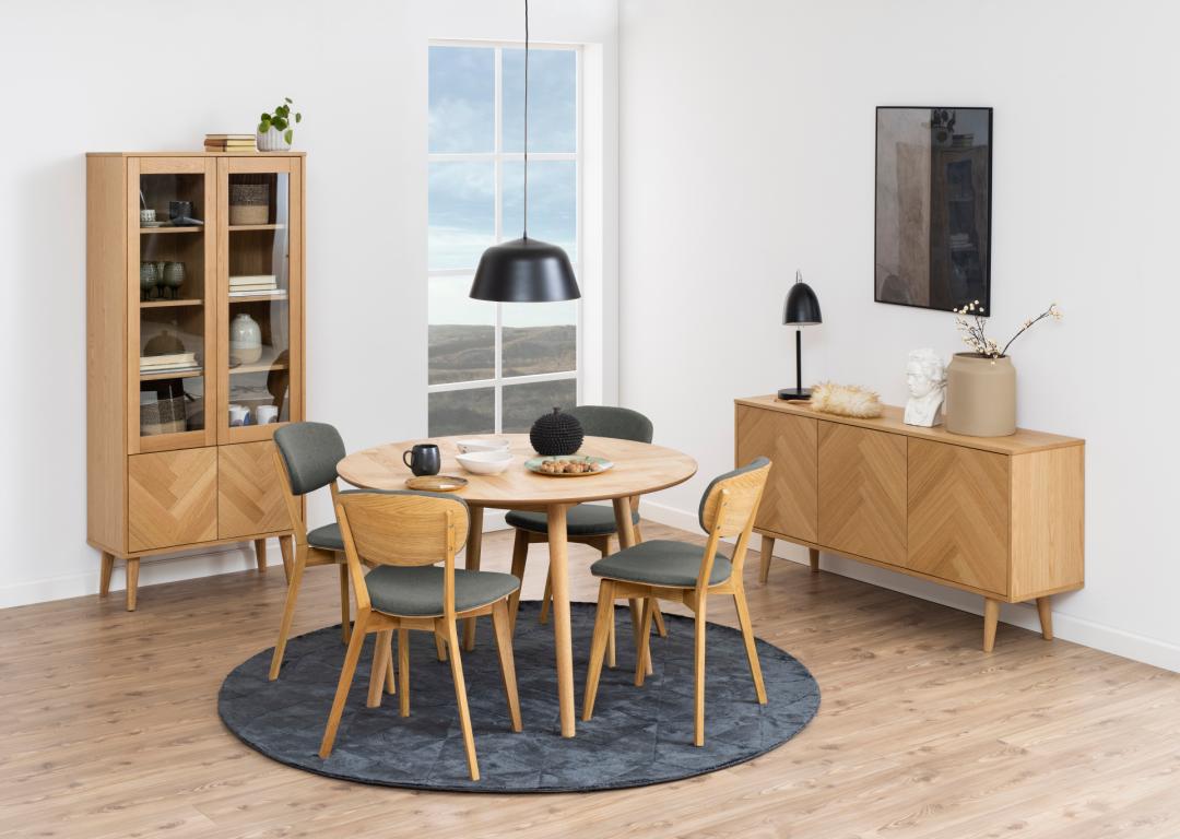 Vitrine Nalini 80cm, 4 portes motif à chevrons - chêne massif et placage de chêne - Image 9