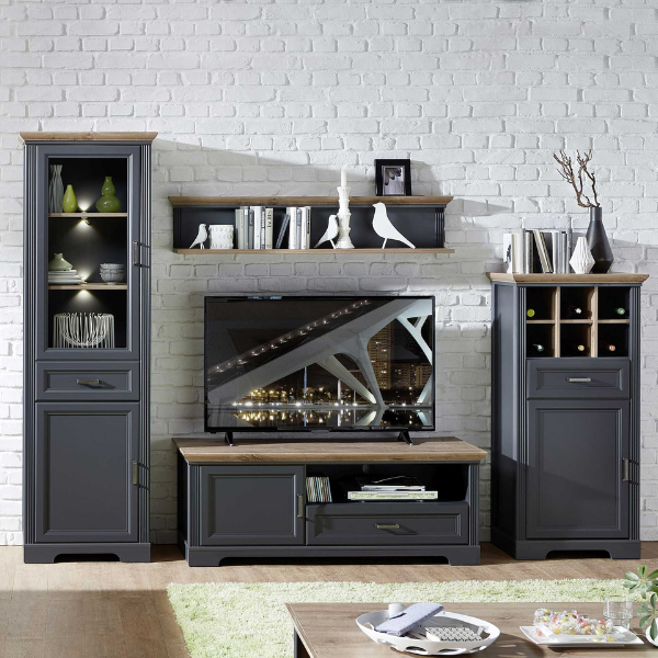 Vitrine Samine 66cm 2 portes & 1 tiroir - graphite/chêne - Image 3