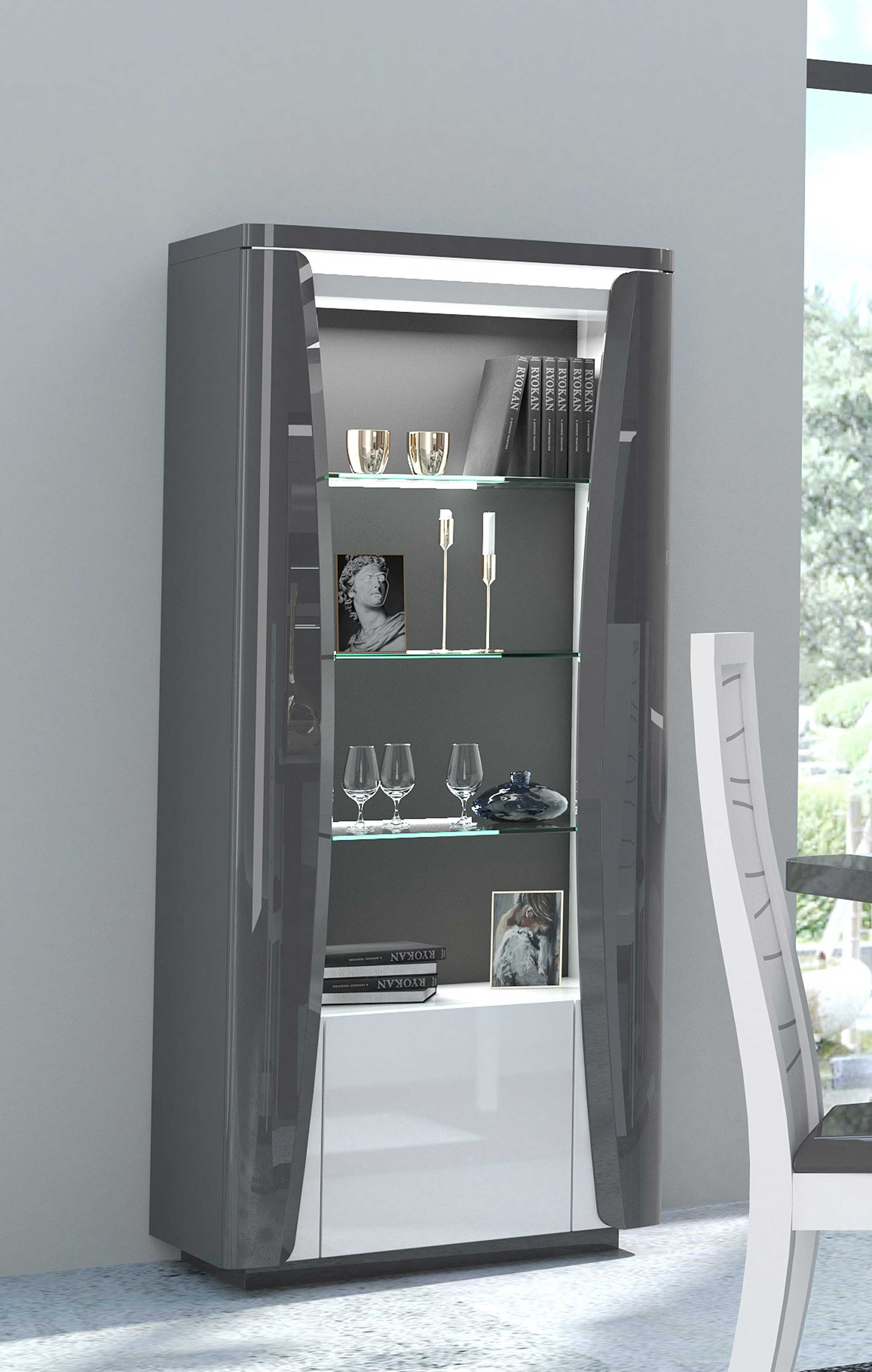 Vitrine Teo 70cm 1 porte - anthracite/blanc brillant - Image 2