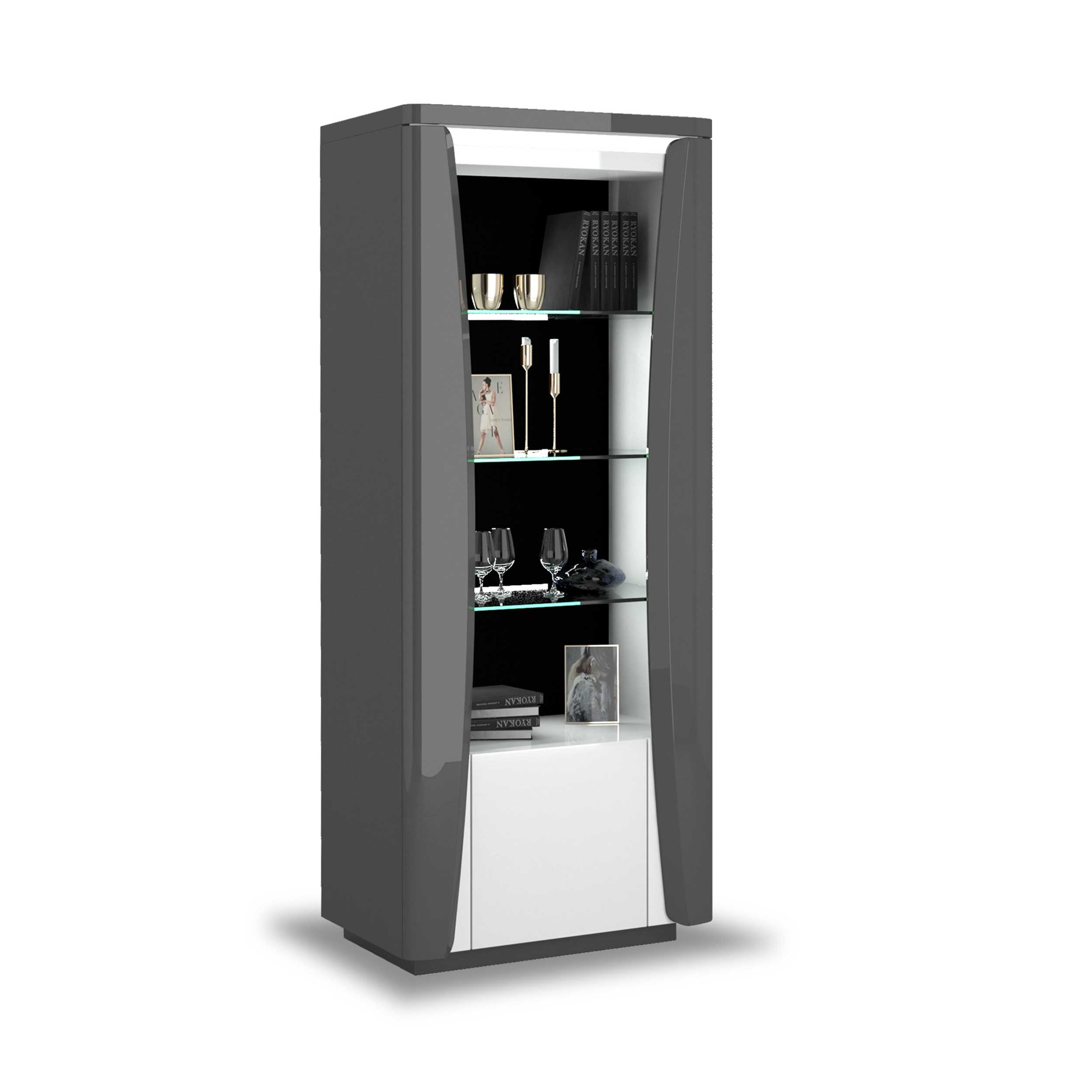 Vitrine Teo 70cm 1 porte - anthracite/blanc brillant - Image 3