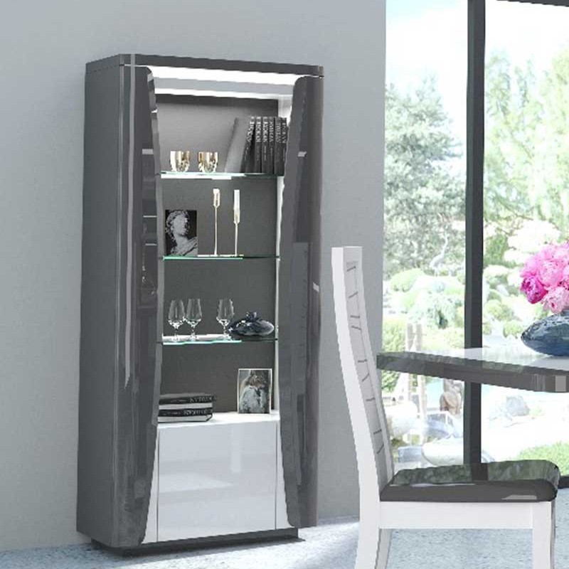 Vitrine Teo 70cm 1 porte - anthracite/blanc brillant - Image 1