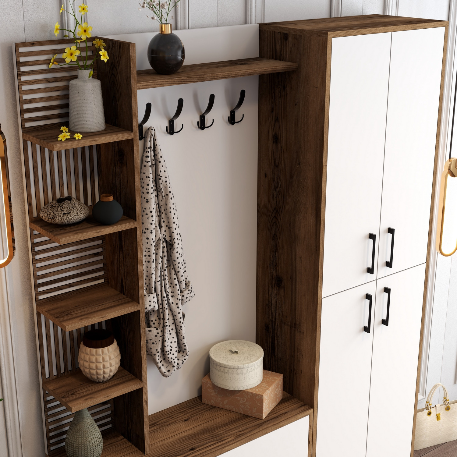 Viyana DA Meuble d'entrée | 100 % MÉLAMINE | Noyer, blanc - Image 4