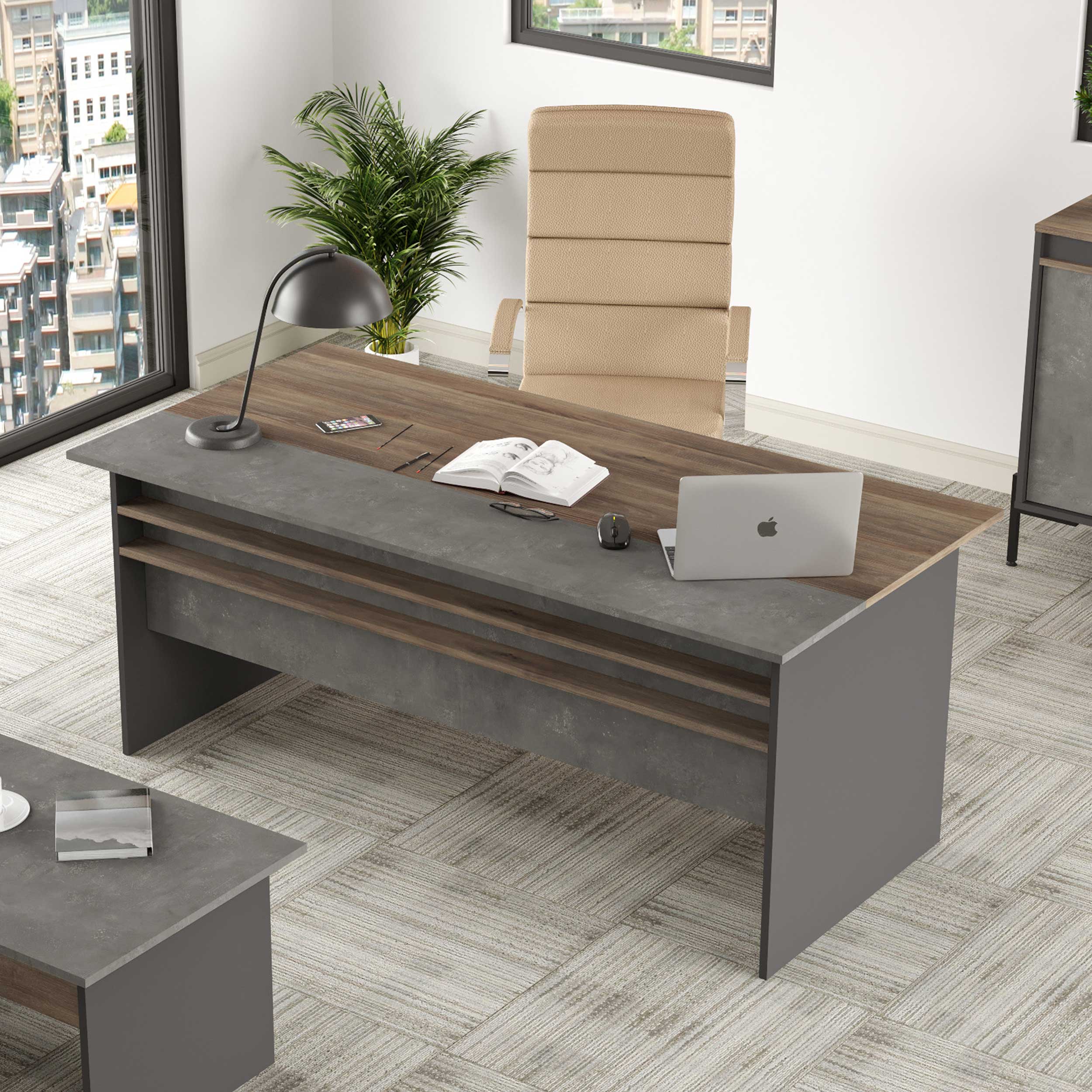 VS1 Bureau d'étude | 100 % MÉLAMINE | Marron, gris, anthracite - Image 7