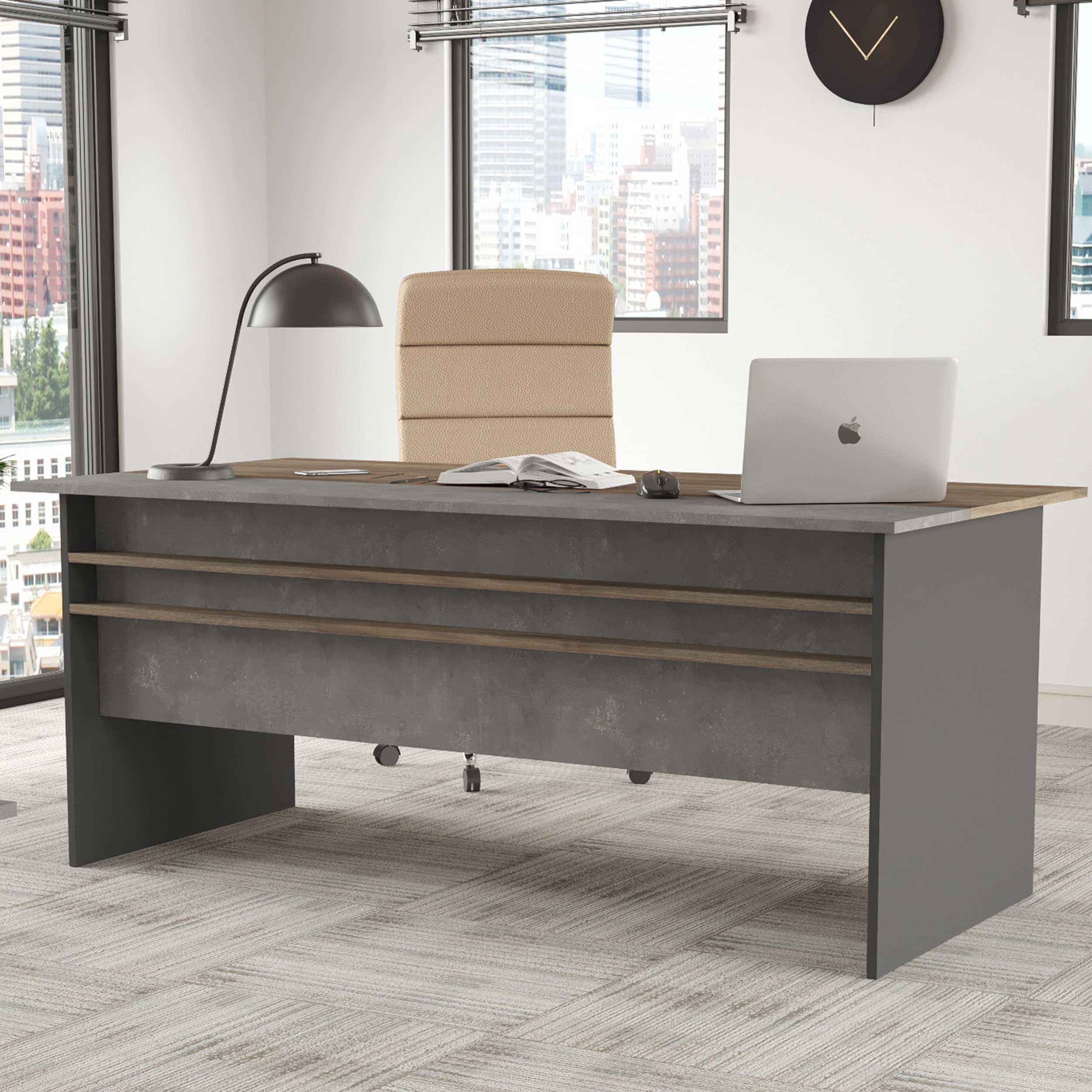 VS1 Bureau d'étude | 100 % MÉLAMINE | Marron, gris, anthracite - Image 1