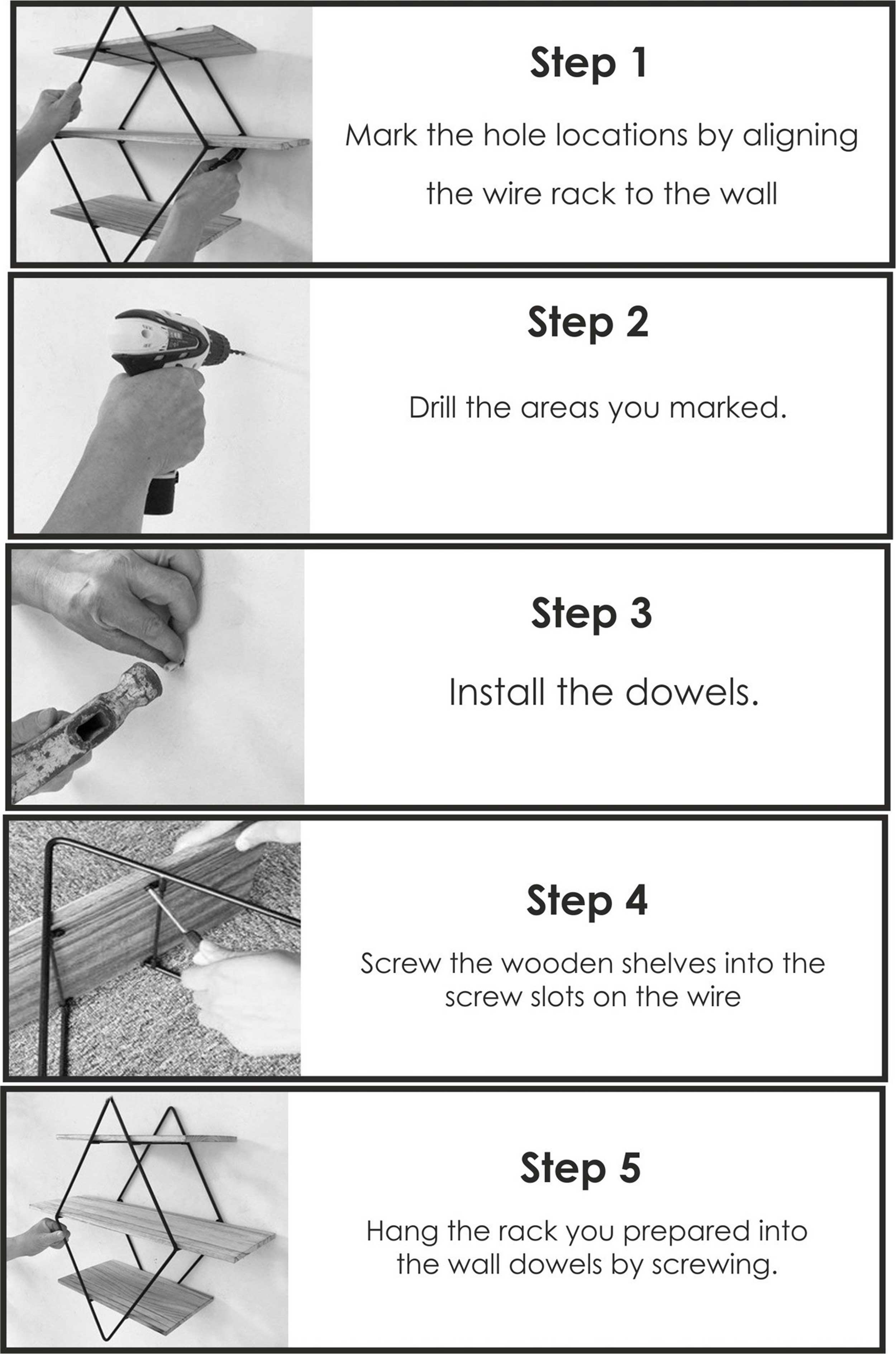 Wr007 Étagère murale décorative en bois | 100 % bois d'épicéa | Noyer, noir - Image 5