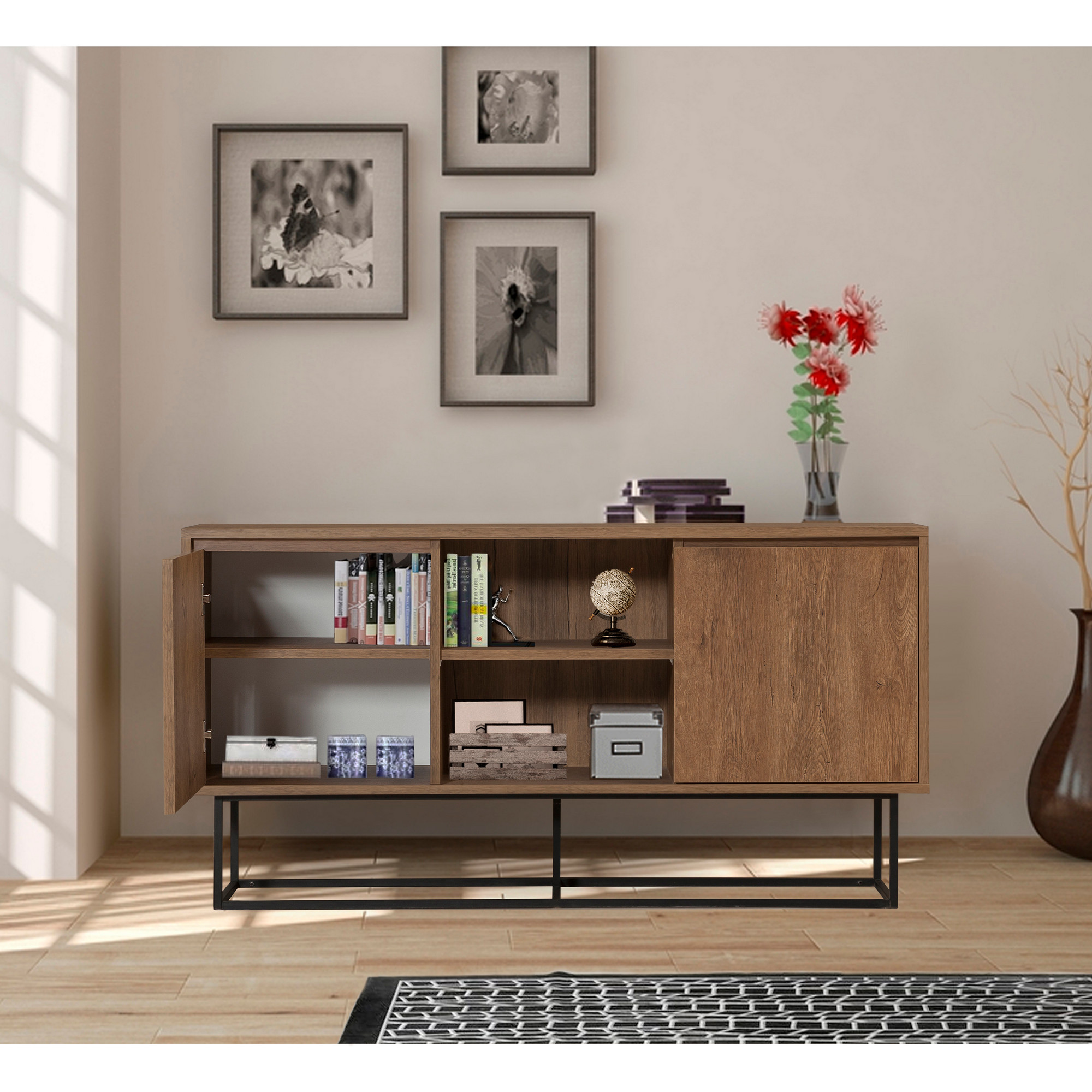 Zela Console | 100 % MÉLAMINE | Noyer, Noir - Image 3